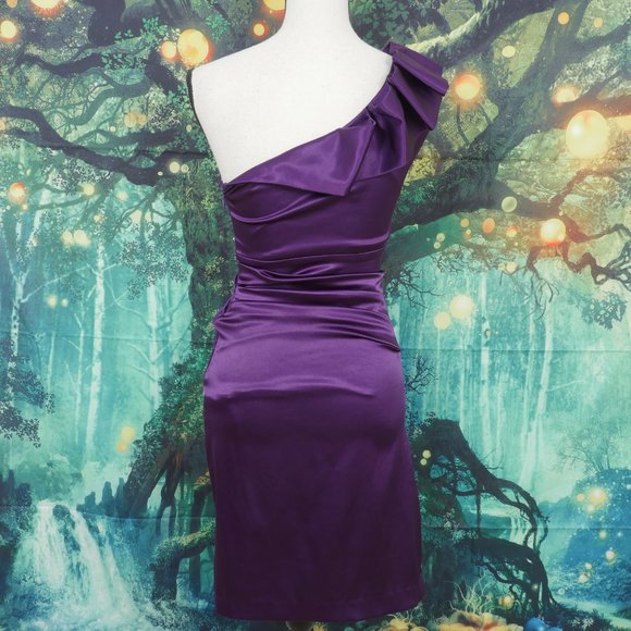 B. Smart Purple One Shoulder Satin Size 5/6 Dress - Picture 10 of 11